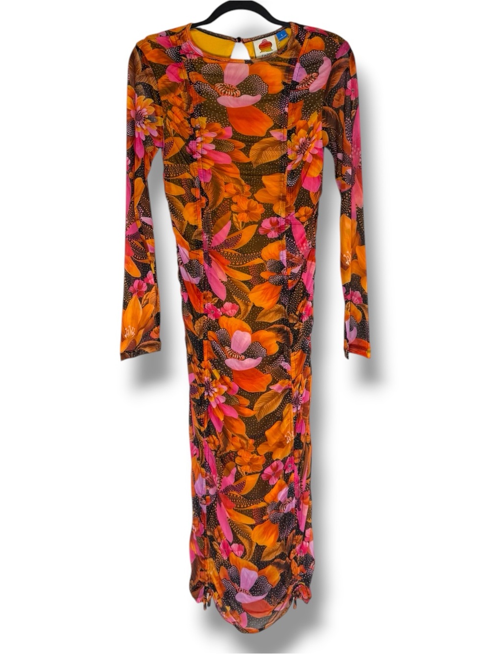 Farm Rio x Anthropologie Long Sleeve Ruched Midi Dress Size S Floral Print NWT - Picture 2 of 15